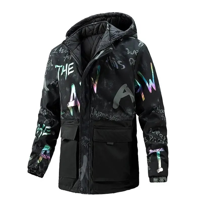 

2022 Men's Mid Length Cotton Clothes Fashion Camo Double Sided Coat Casual Loose Large Fashion Personality Coat