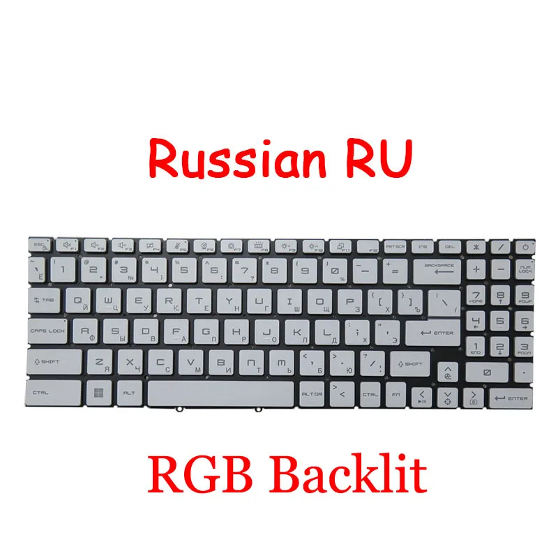 

White Laptop Blue Monochrome Backlit RGB English US RU Keyboard For MSI Crosshair 15 B12U B12UGSZ B12UGZ B12UEZ No Frame New