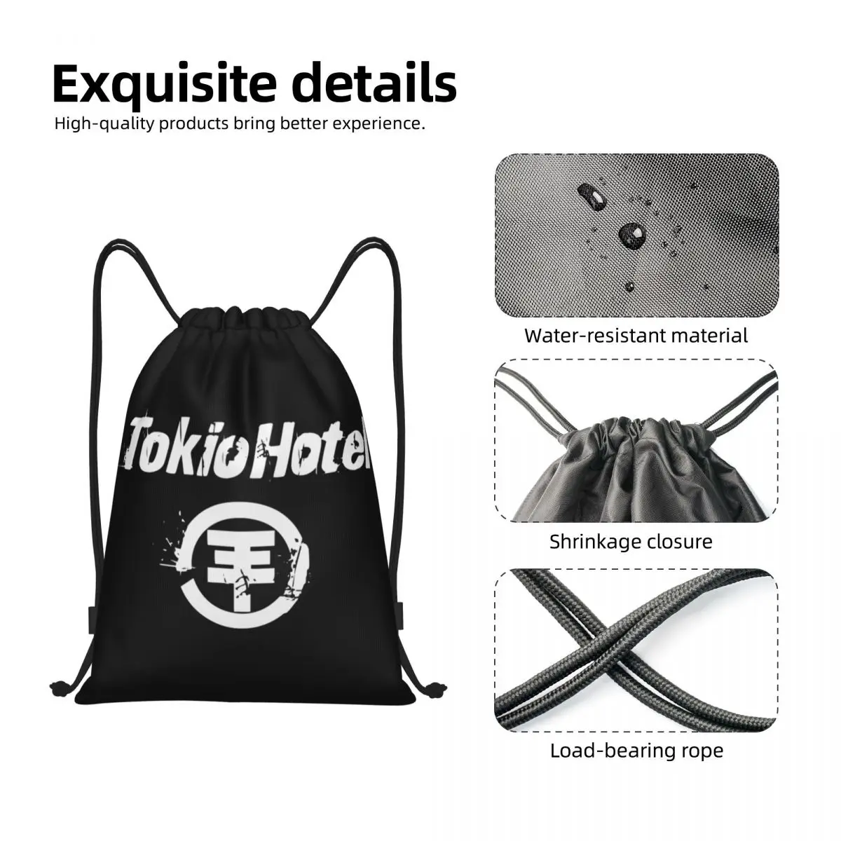 Custom Tokio Hotel Music Drawstring Bag Women Men Lightweight Pop Rock Sports Gym Storage Backpack