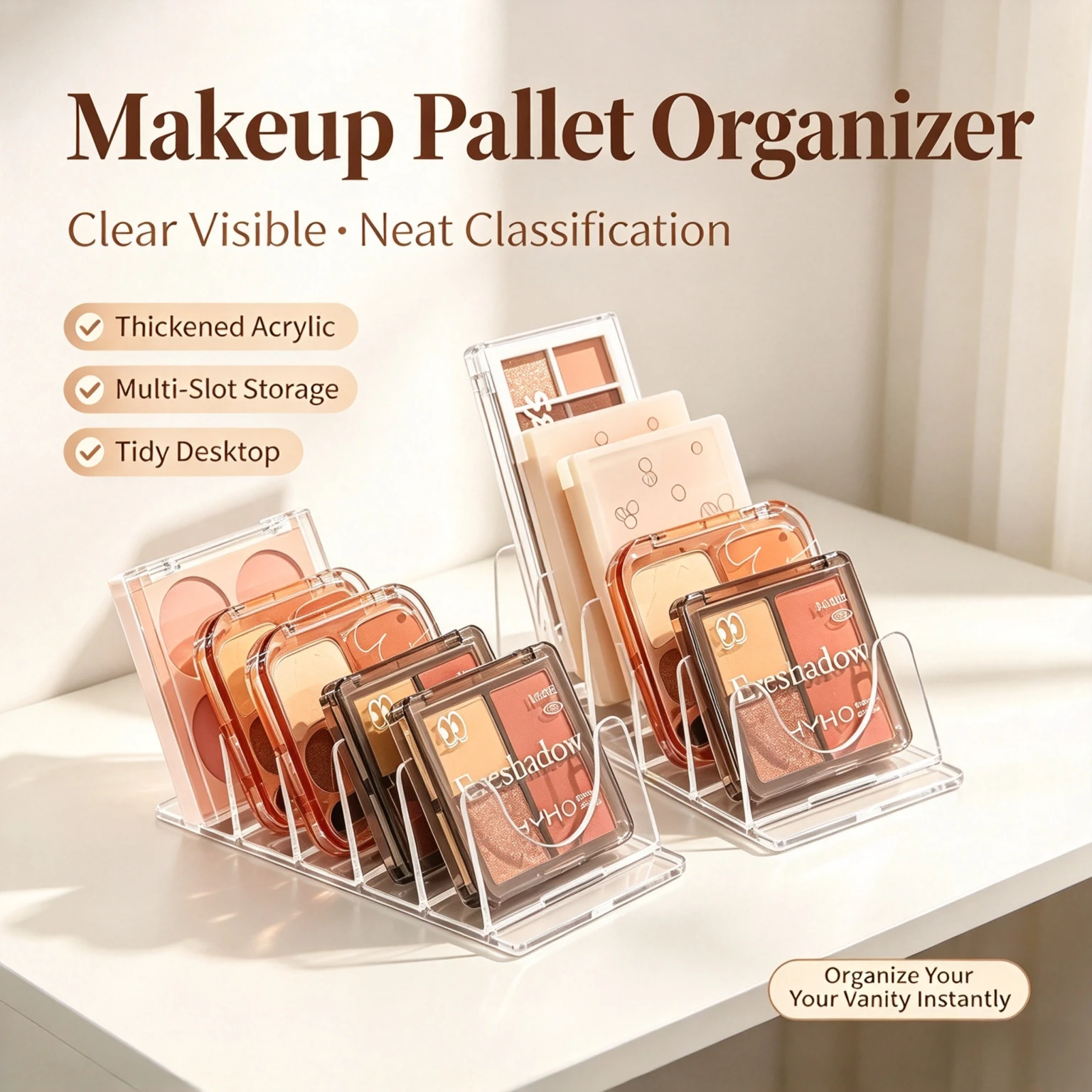 Transparent Makeup Palette Storage Rack With Separate Compartments for Eyeshadow Blush Powder Compact Cosmetic Display Holder