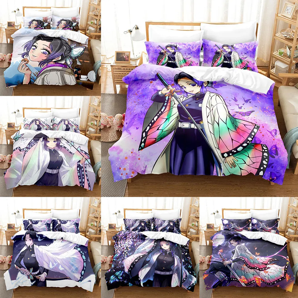 Kochou Shinobu Bedding Sets Anime Demon Slayer Comforter Bed Cover Duvet Cover Pillow Case Twin Single Queen King Teens Gifts