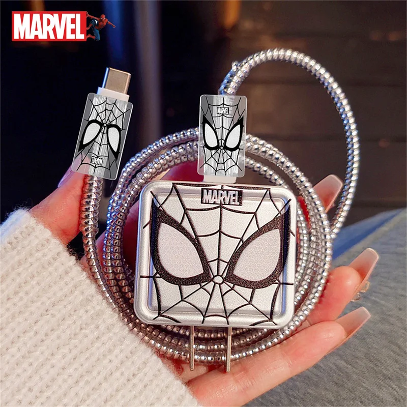 Disney 4Pcs/set Spiderman Charger Cable Protector for Iphone / iPad 18W/20W Charger Protective Cover Case USB Cable Accessory