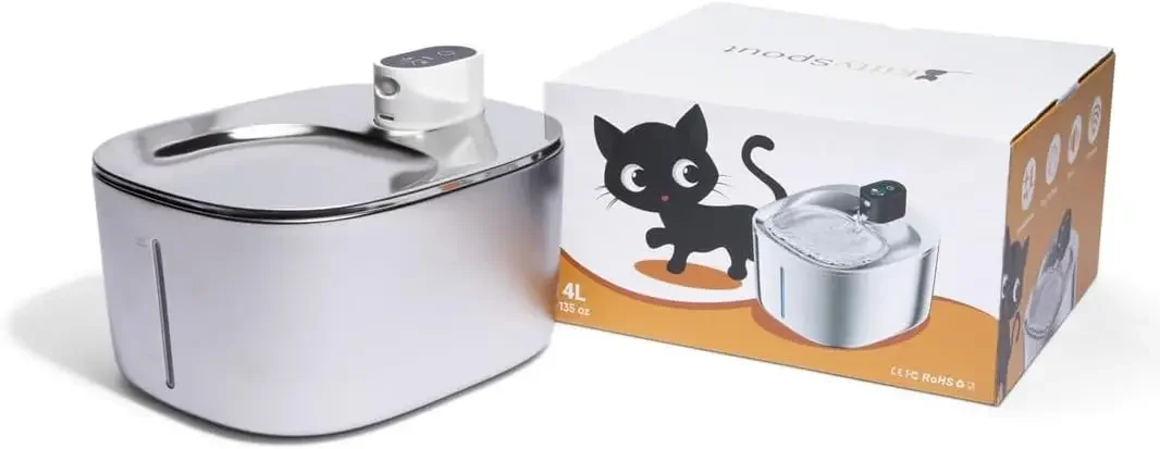 ™ Wireless Cat Water Fountain Stainless Steel, Cordless Battery Operated Automatic Pet Water Fountain for Cats, Quiet Indoor Dri