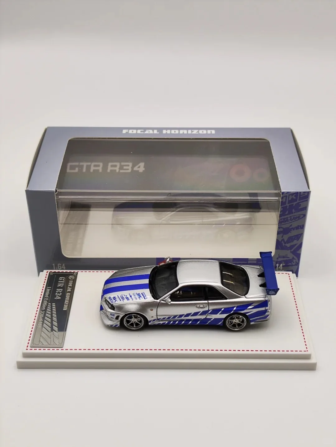 Focal Horizon FH 1:64 Skyline R34 Fast & Furious C-West FNF Silber-Blau Diecast Automodell