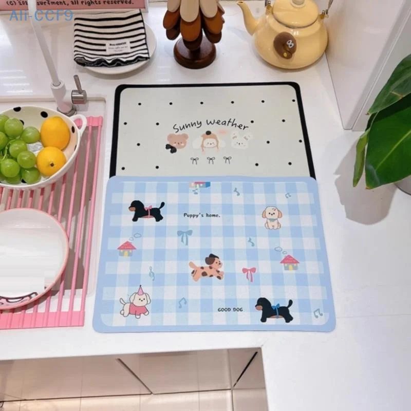 

Cute Diatomite Water-absorbent Heat-insulating Mat Kitchen Table Cabinet Countertop Dishes Non-slip Mat