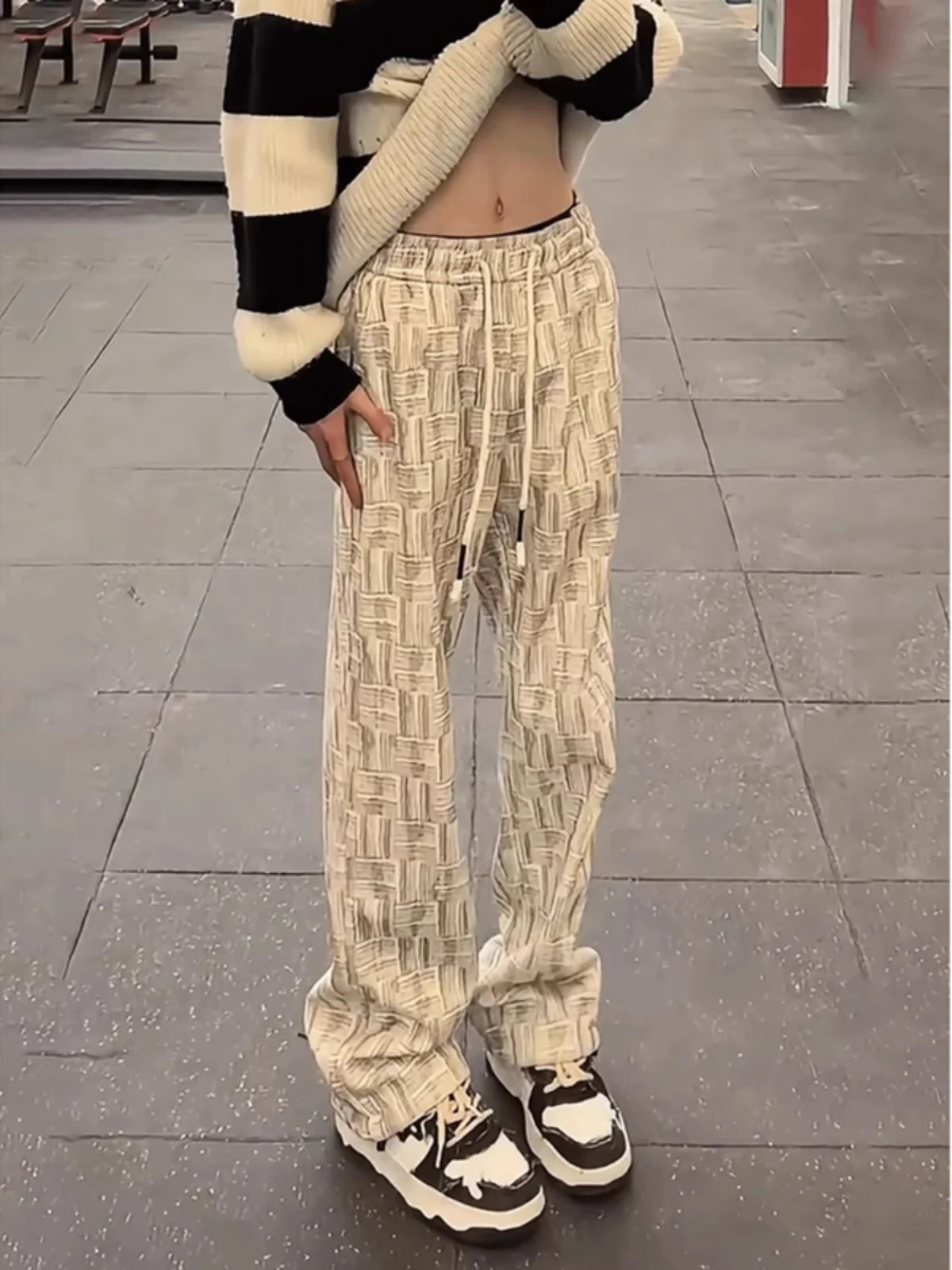 

American Sle Men's White Corduroy Plaid Pants Straight Leg Slim Fit Heavy Du Sweatpants Trendy Brand Casual Trousers