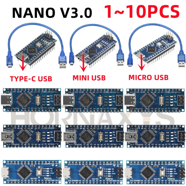 1-10 szt. Nano V3.0 Atmega328 328p Kontroler Kompatybilny Moduł Płytka Rozwojowa PCB MINI/TYPE-C/MICRO USB NANO 3.0