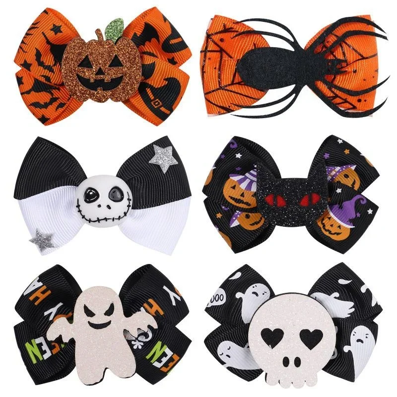 

Halloween Party Fun Spider Pumpkin Hair Clip Cartoon Black Cat Skull Hair Accessories for Girls Happy Halloween Day Dress Up
