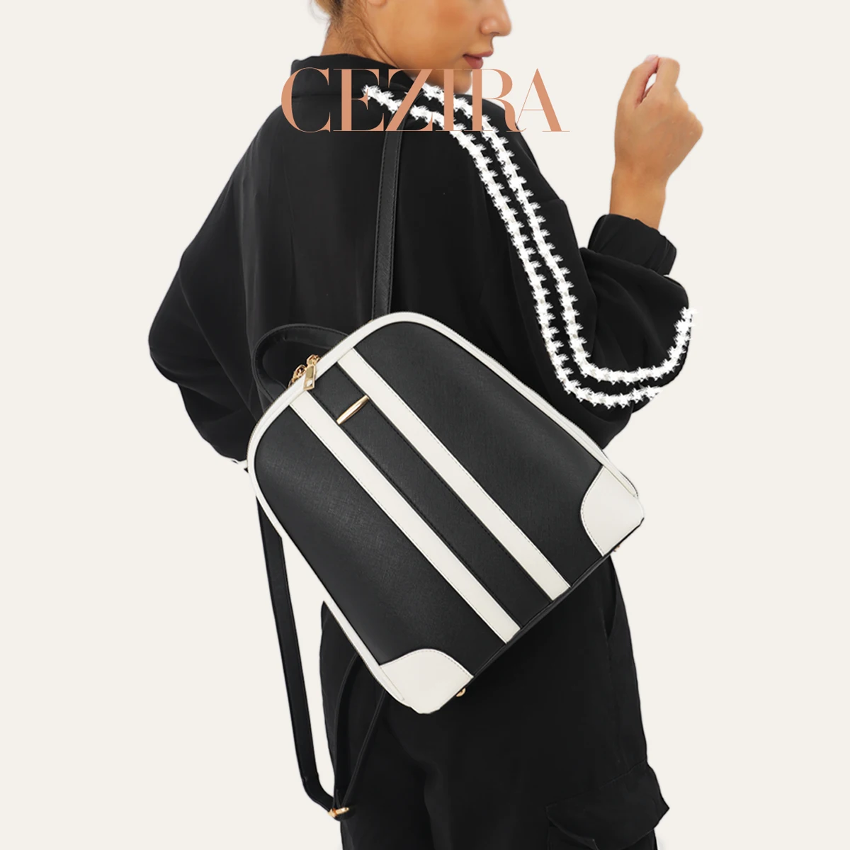 CR 패션 스트라이프 패치워크 백팩 세트 여성용 PU  - Fashion Backpack Women 리뷰 및 가격