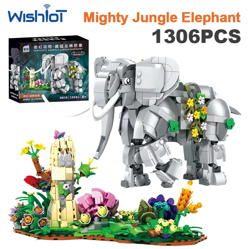 1306pcs Elephant Animal Model Building Blocks Set DIY Creative Wildlife Assembly Bricks Toy Kids Adults Gifts