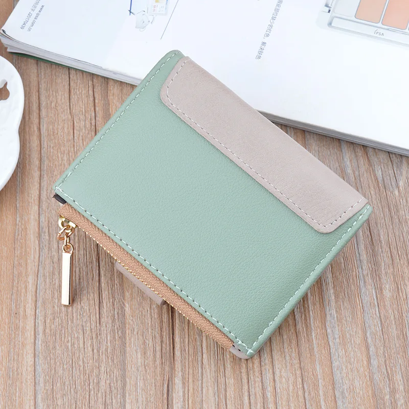 New Wallet Women's Short Wallet Compact Fashion Contrast Zipper Wallet Drawstring Buckle Coin Purse Card Holder