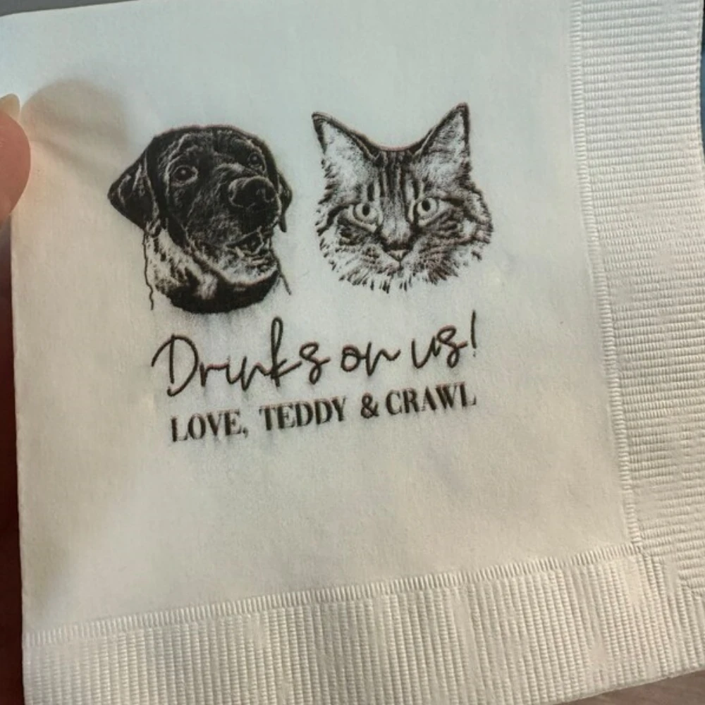 50Pcs Custom Pet Cocktail Napkins, Dog Wedding Napkins, Custom cat Cocktail Napkins, Customized Pet Napkins, Custom Pet Portrait