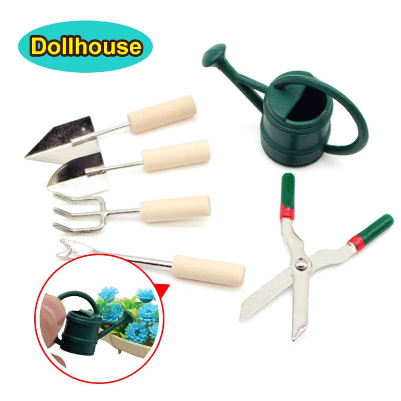 1/12 Dollhouse Simulation Watering Can Spade Scissors Set Dollhouse Miniature Gardening Tools Dolls House Micro Landscape Decor