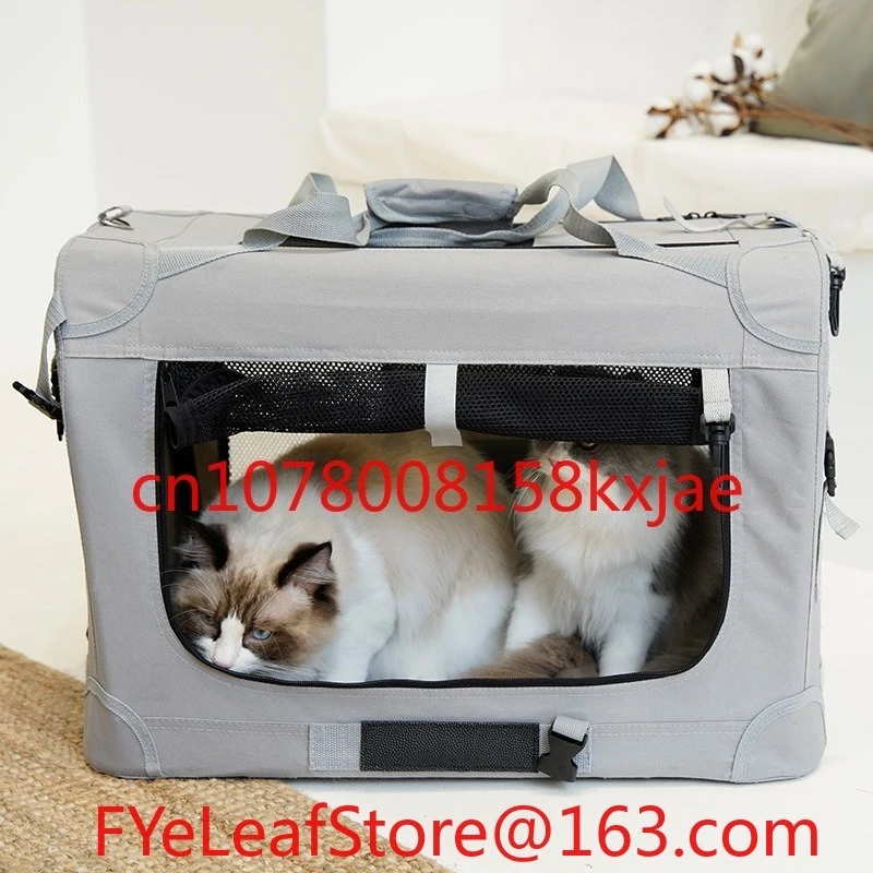 Large cat and dog carrier solid pattern outdoor foldable pet bag large capacity zipper sealing fashionable polyester