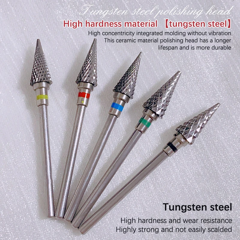 Nail Cone Tip Tungsten Steel Drill Bits Electric Cuticle Clean Rotary For Manicure Pedicure Grinding Head Sander Polishing Tool