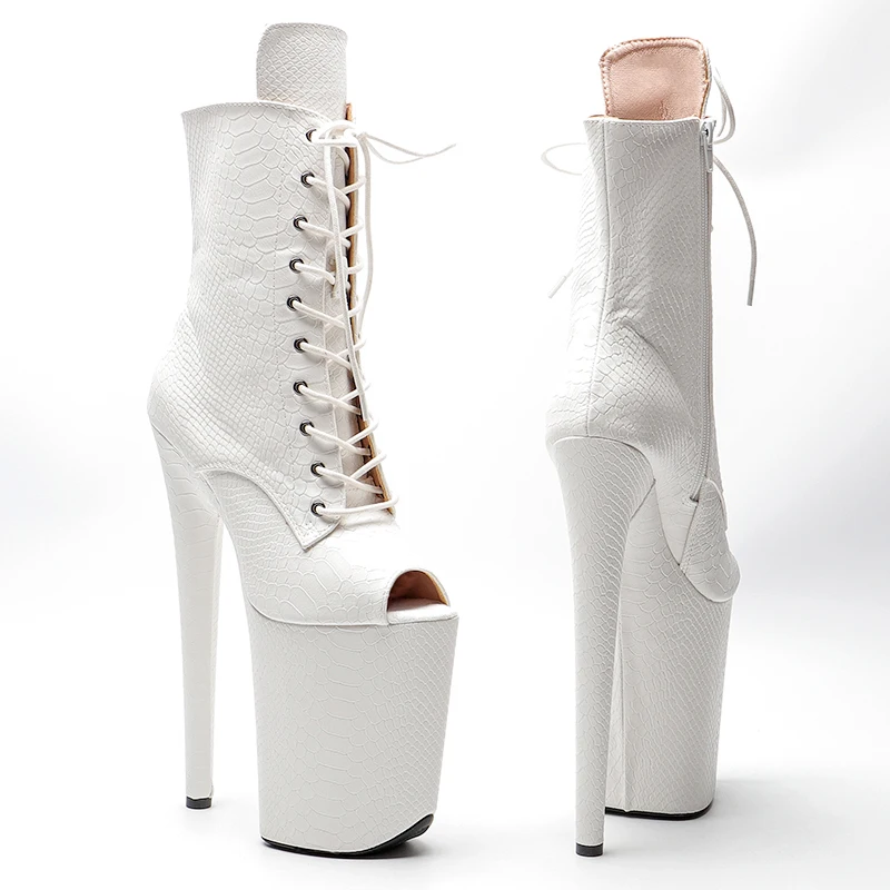 Leecabe White color Snake PU 23CM/9inches open toe  Pole dancing platform Pole Dance boots