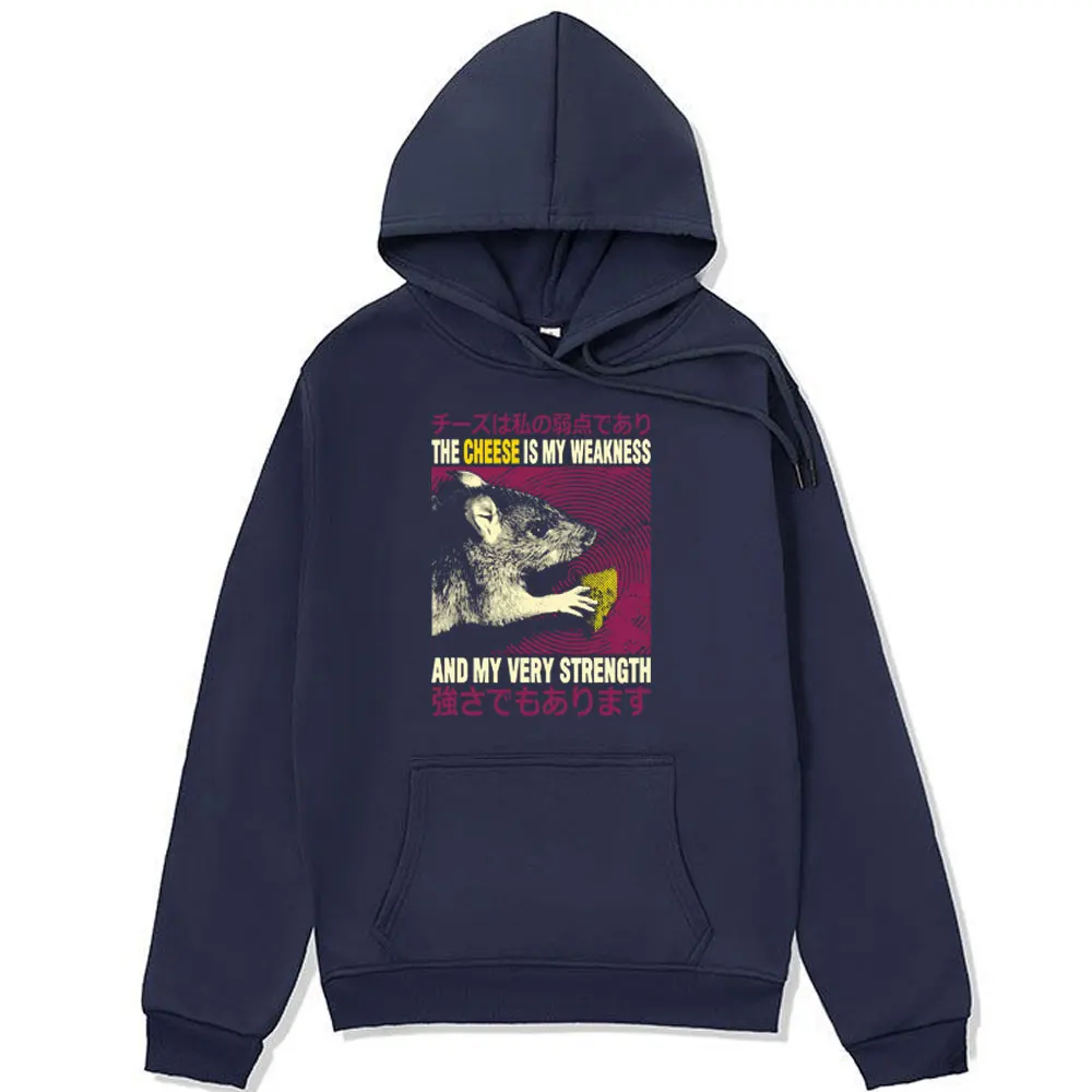 Funny The Cheese Is My Weakness Japanese Rat Graphic Hoodie Men Women High Quality Fashion Sweatshirt Winter Long Sleeve Hoodies