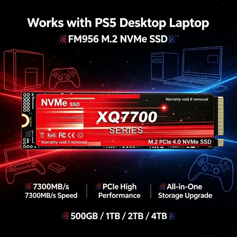 XQ7700 Series NVMe SSD 4TB Internal Solid State Drive Up to 7300MB/s High‑Performance Storage Upgrade for PS5 Desktop Laptop PC