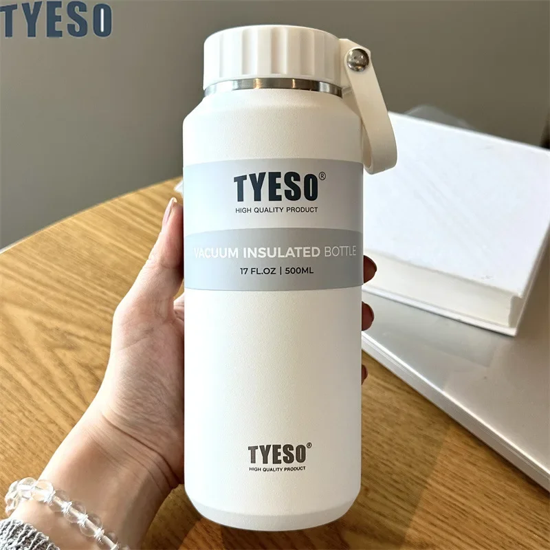 

TYESO Insulated Water Bottle Stainless Steel Sport Cup with Handle Portable Travel Mug for Men Women 6-12 Hours Thermal Cold Hot