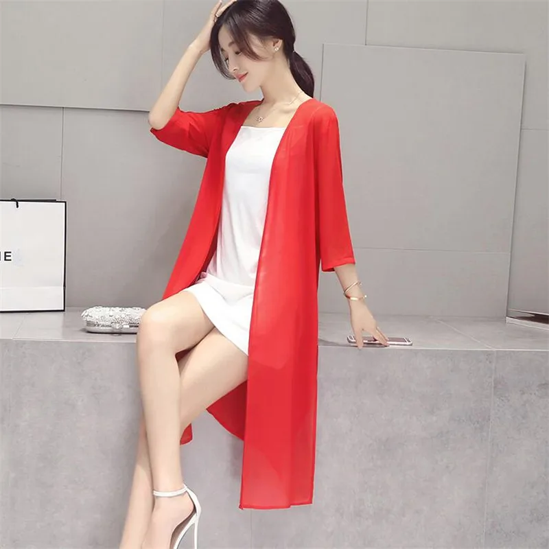 

Moda Mujer тонкое пальто с разрезом, летний шифоновый длинный кардиган, женские свободные блузки, пальто, верхняя одежда больших размеров, рубашка