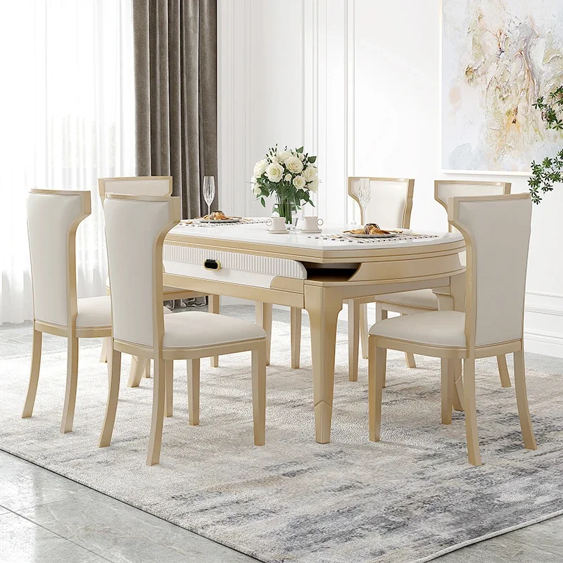 

Rock slab dining table and chair combination Modern simple size apartment family restaurant Solid wood foldable dining table