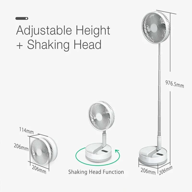 P10 Ventilador Portátil Dobrável com Controle Remoto, Refrigerador de Ar Silencioso, USB Recarregável, Sem Fio, De Assoalho, Portátil, Camping, 10800mAh