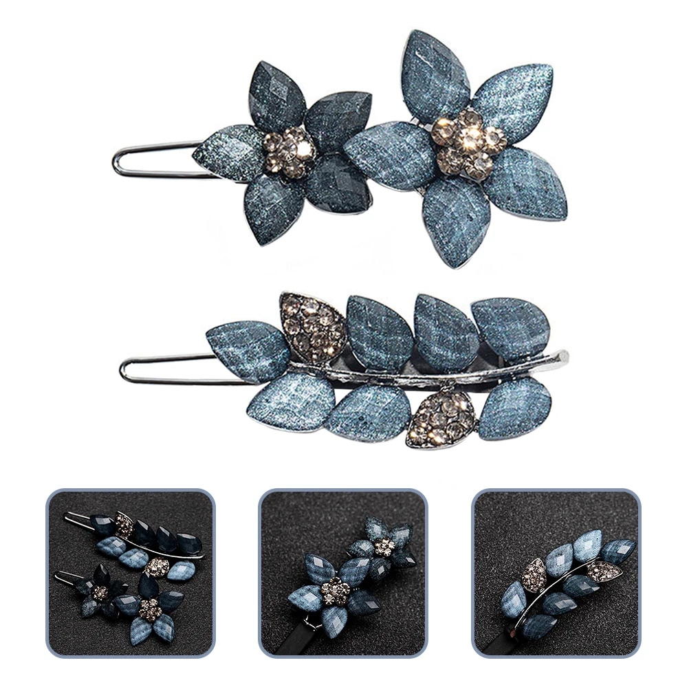 

2pcs Rhinestone Flower Hair Clip Blue Zinc Alloy Women Headdresses Hair Accessories Floral Hairpin Daily Party
