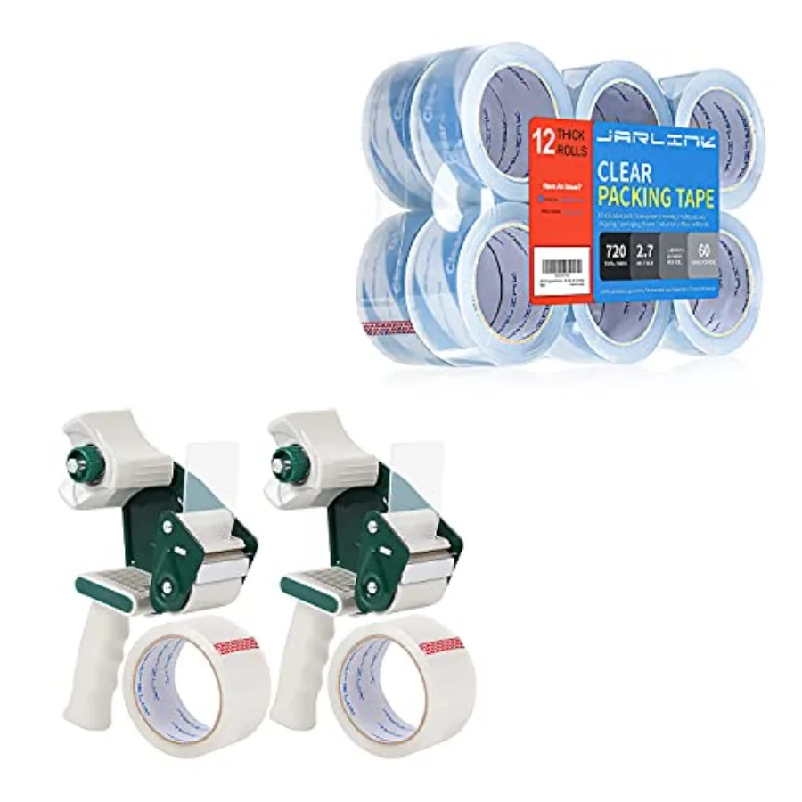 

2 пистолета-диспенсера с 2 рулонами прозрачной упаковочной ленты, комплект из 12 рулонов для упаковки, переезда и запечатывания