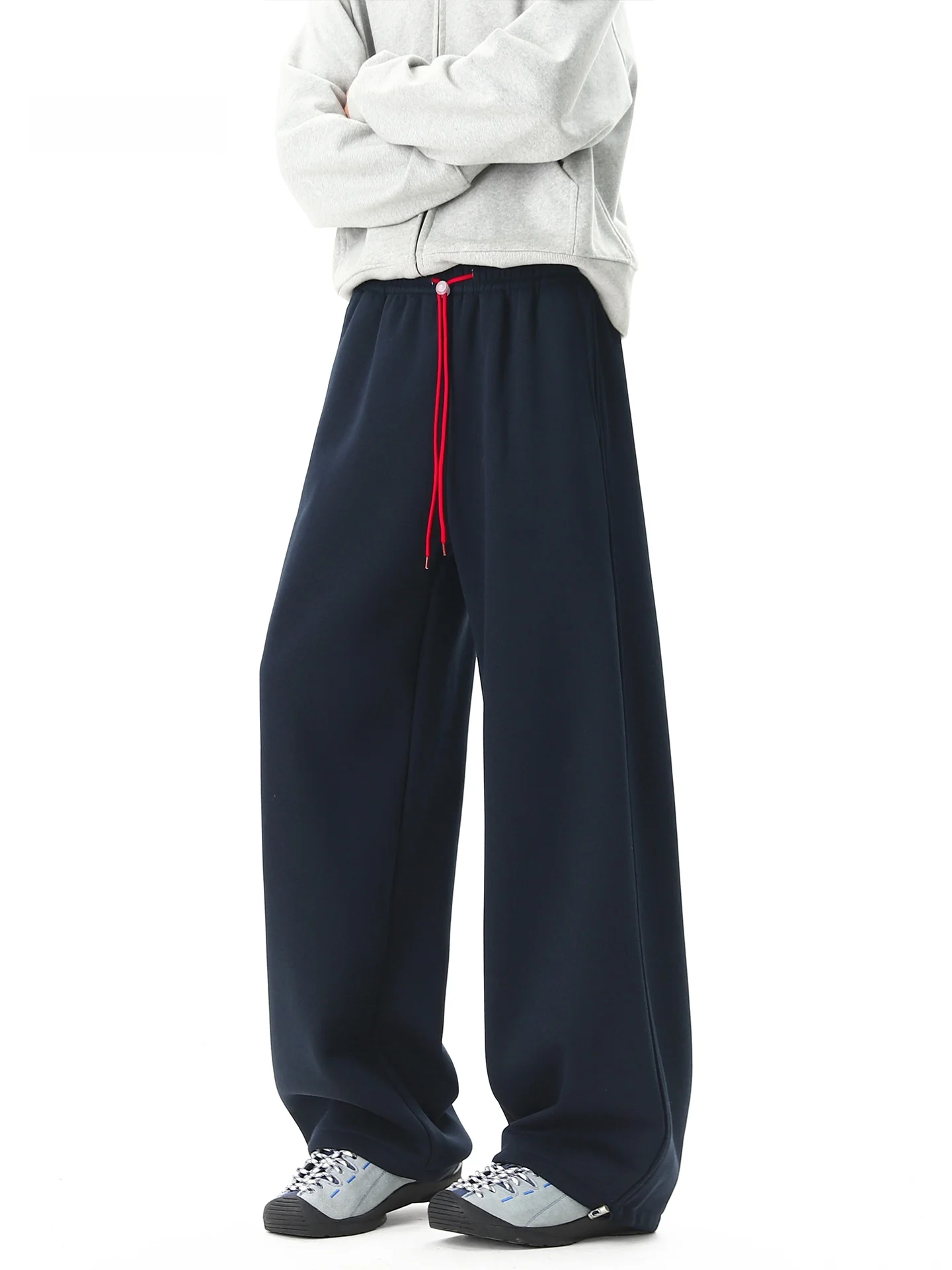 

Американские свободные спортивные брюки на флисовой подкладке для мужчин, повседневные, для осени и зимы, широкие штаны