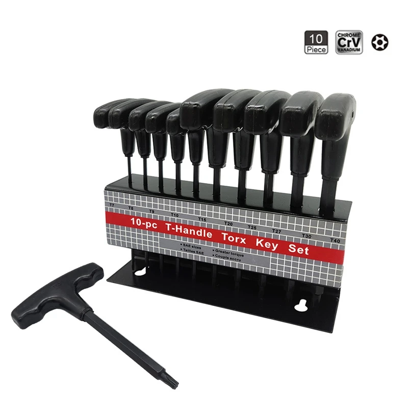 Hex Key Set T Handle Hex Wrench Set With Black Handle 10-Piece Special-Shaped Wrench Set T7-T40