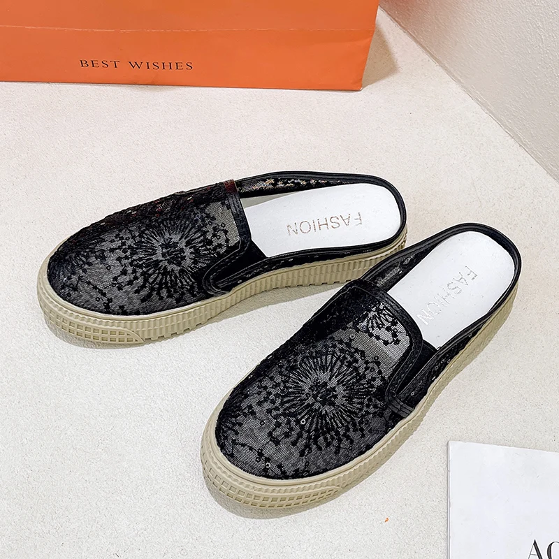 Baotou Half Slippers Women Shoes Summer Mesh Platform Breathable Shoes for Women Beach Shoes Hot Selling Slip-on Women Slippers