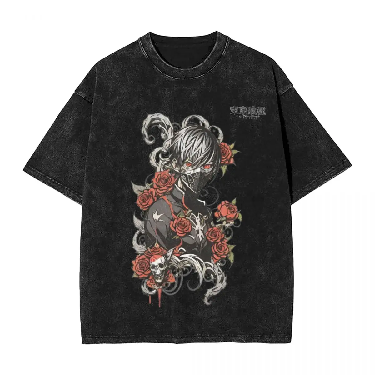 Anime Tokyo Ghoul woman Men Washed T-Shirt Hot stamping Print Tees,Harajuku Cotton Tshirt Men's Summer Short Sleeve Tees