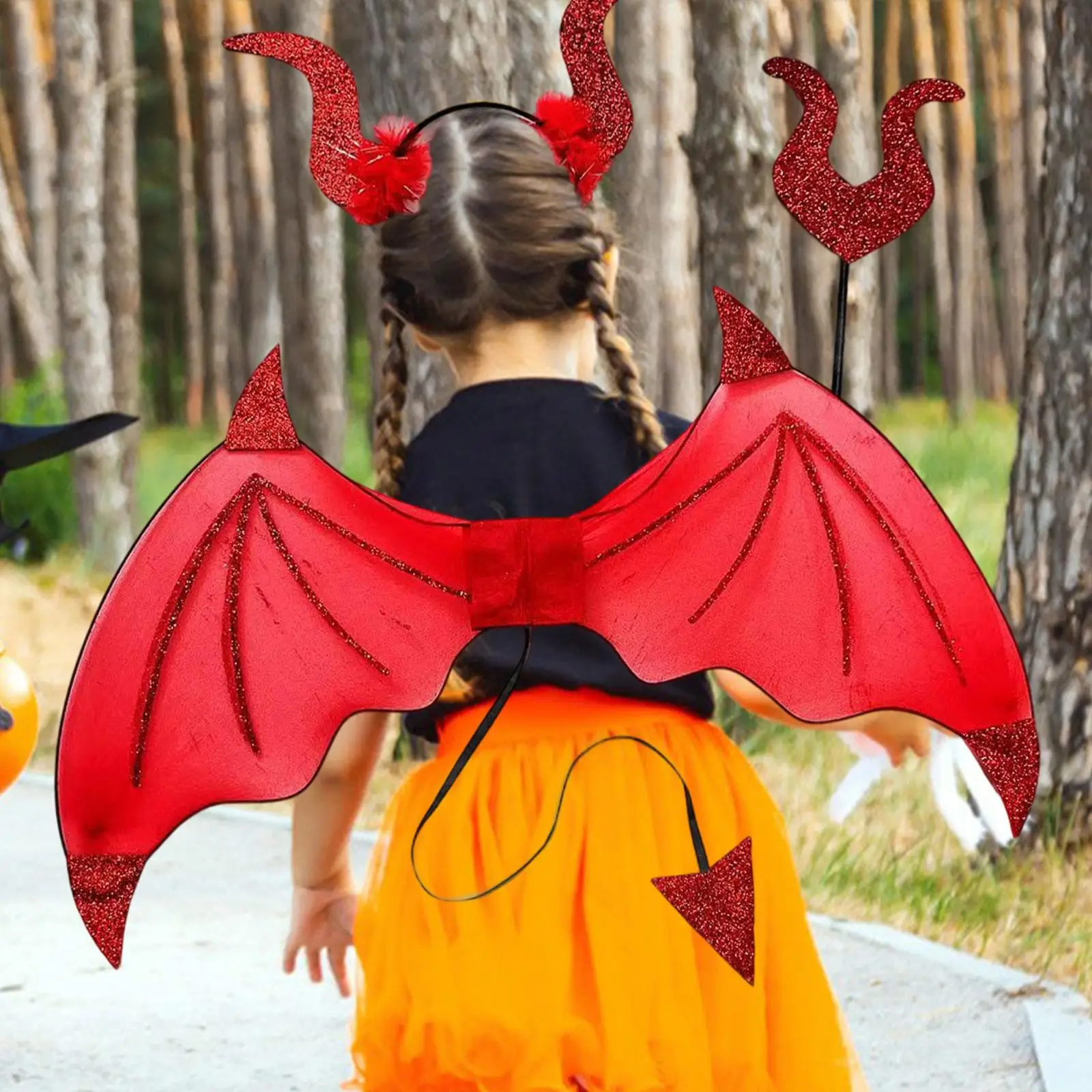 مجموعة أزياء الهالوين 3x أجنحة قرون الشيطان وشوكة للعب الأدوار