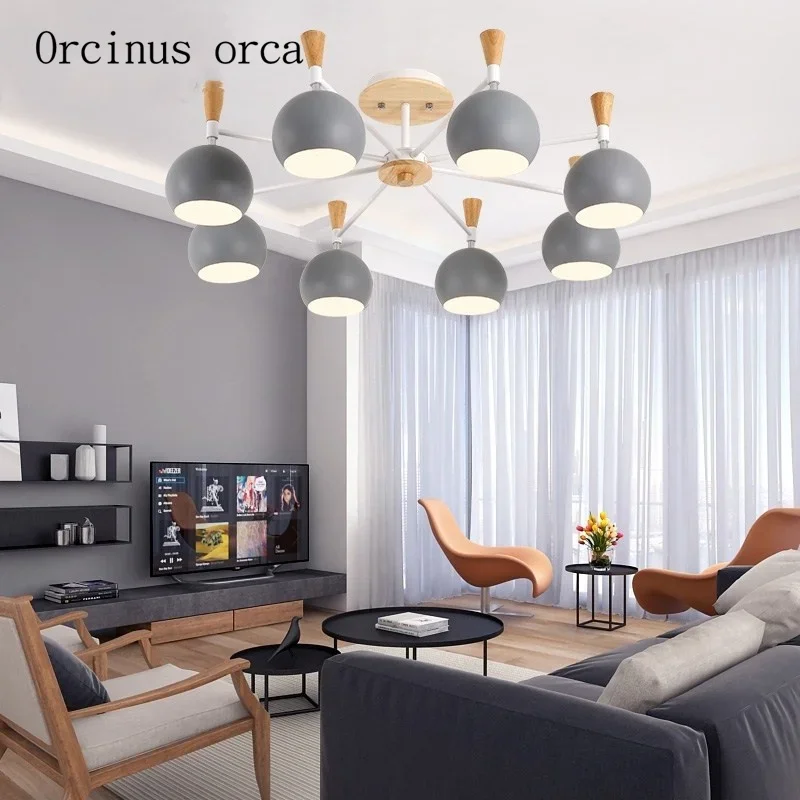 

Nordic creative personality iron art Chandelier living room bedroom modern simple wood color ceiling lamp free shipping