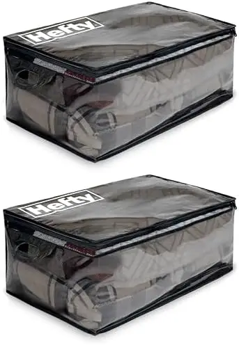 

Hefty X-Large Double Zipper Storage Bags - Heavy Duty, Water Resistant, Foldable Moving Totes with Shoulder Straps (2 Pack)