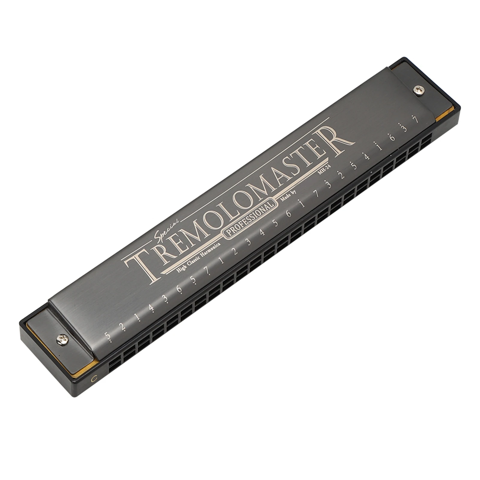 Mouthorgan Harmonica Diatonic Harp C مفتاح 24 حفرة لامعة سوداء نوير براعة MH-24 مادة القصب لوحة قاعدة نحاسية 1.0 مللي متر نحاس #5