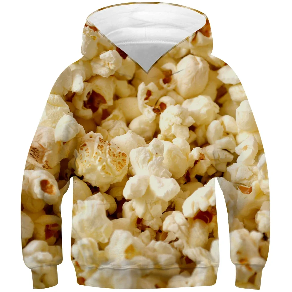 4-13 Year Boys Girl Food Popcorn 3d Print Costume Hoodies Spring Autumn Kids Hooded Sweatshirts Children Casual Clothes Pullover