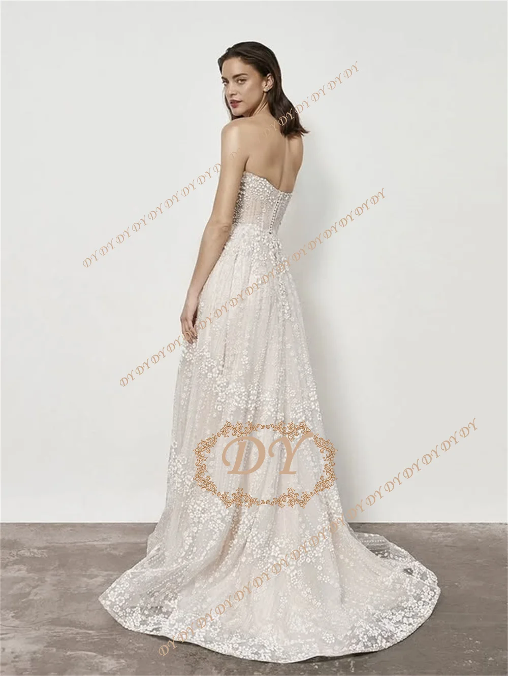DY High Quality Customized Elegant Strapless for Floor-Length Strapless Evening Dresses A-line Tiered  A-line Party Dress