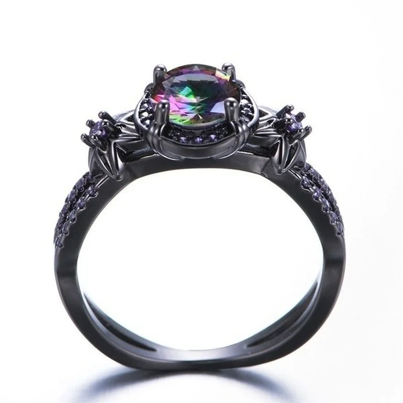 Fashion Black Bright Colorful Diamond Rings For Women Wedding Anniversary Beach Party Gift Jewelry