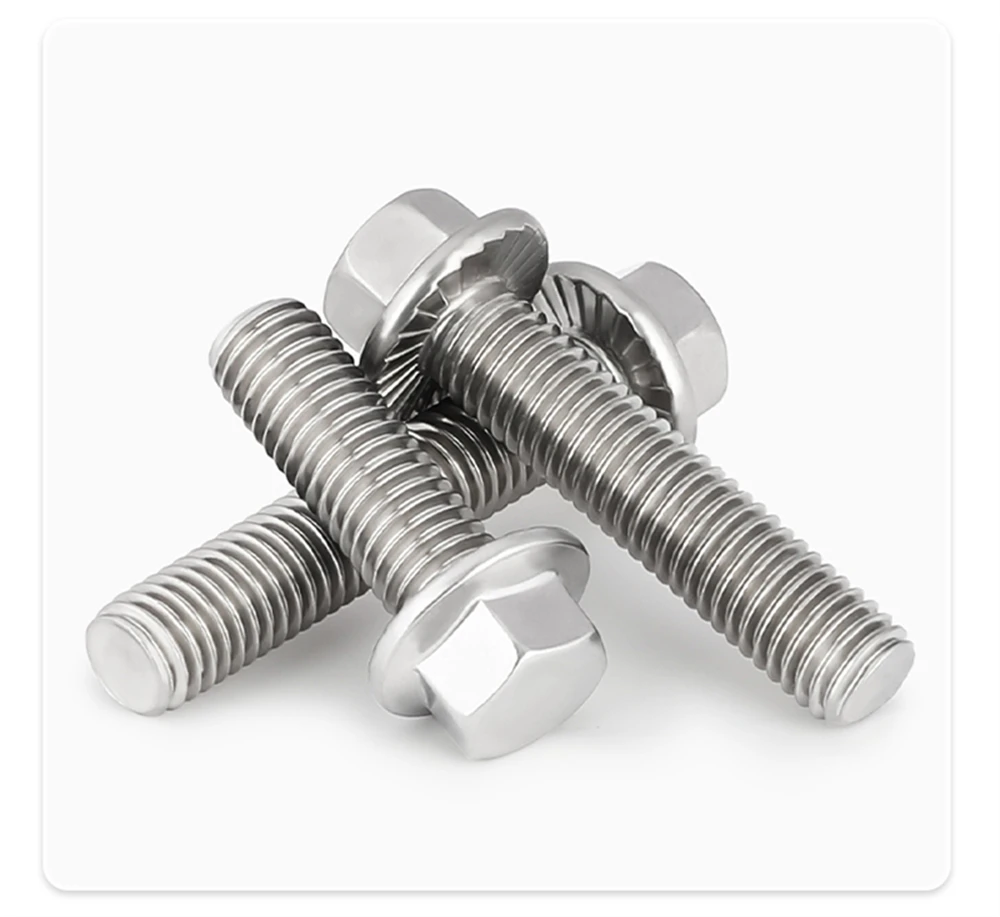 WZHUIDA M5 M6 M8 M10 M12 304 Stainless Steel Hexagon Head with Serrated Flange Cap Screw Hex Washer Head Bolt A2-70 GB5787