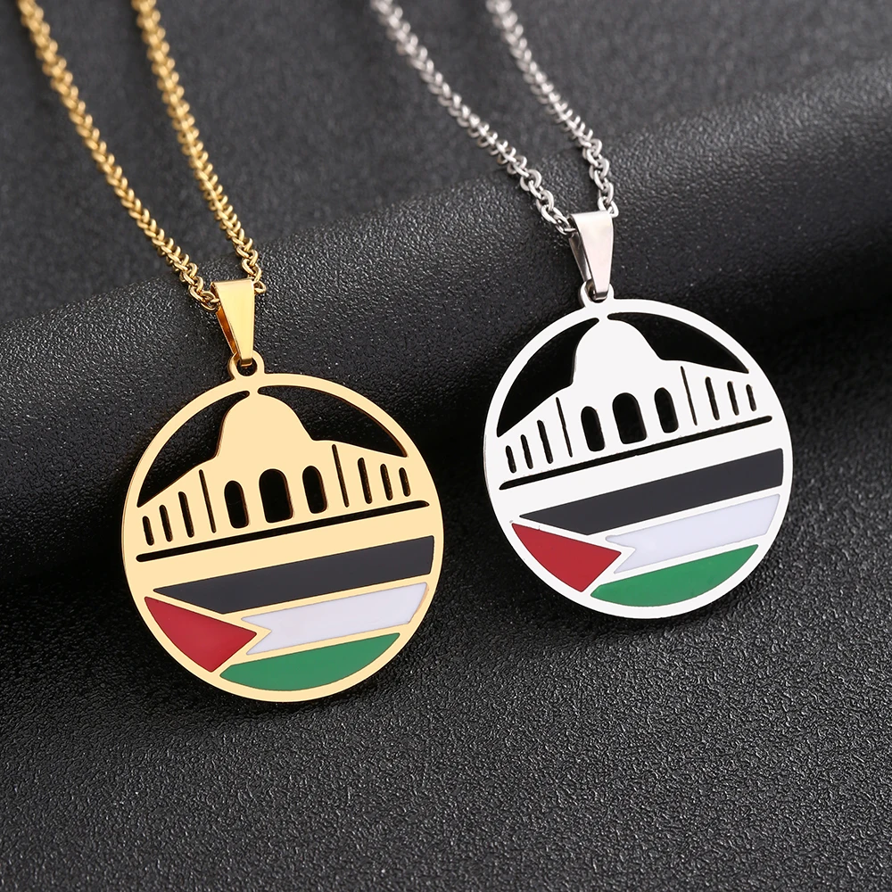 

Al-Aqsa Mosque and Palestine Pendant Necklace Stainless Steel For Women Girls Gold Silver Color Charm Fashion Female Jewelry