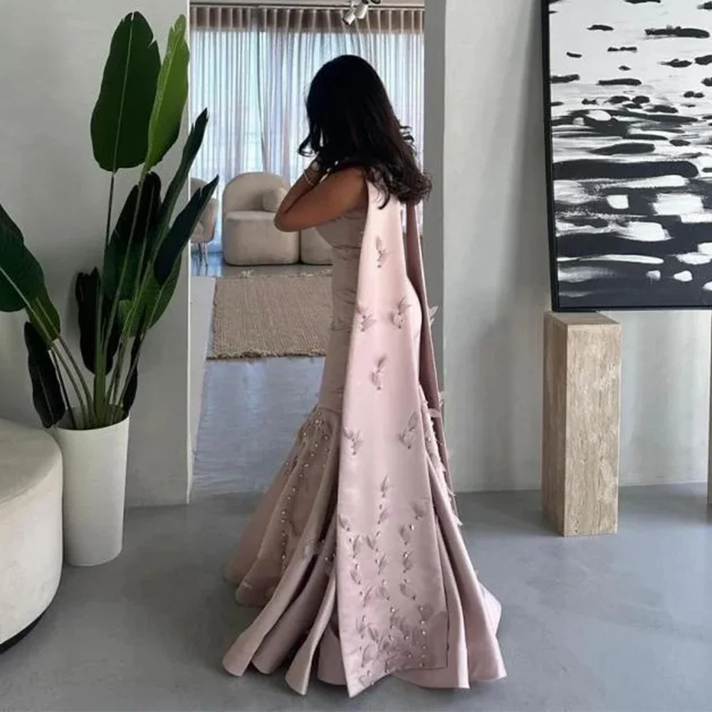 Flechazo sirena hasta el suelo vestido de noche sin tirantes sin mangas con apliques vestidos de fiesta personalizados elegantes mujer