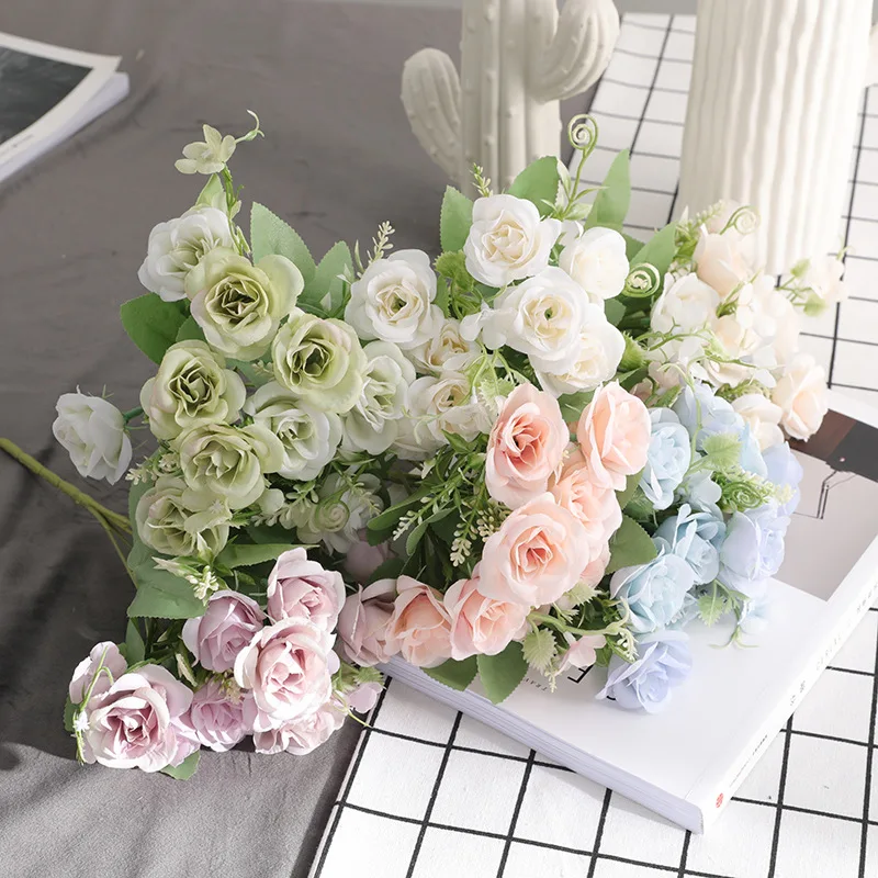 Artificial Flowers Silk Rose Bouquet For Festival Garden Home Table Vase Wedding Bridal Bouquet Decorati Diy Stage Prop Hotsales