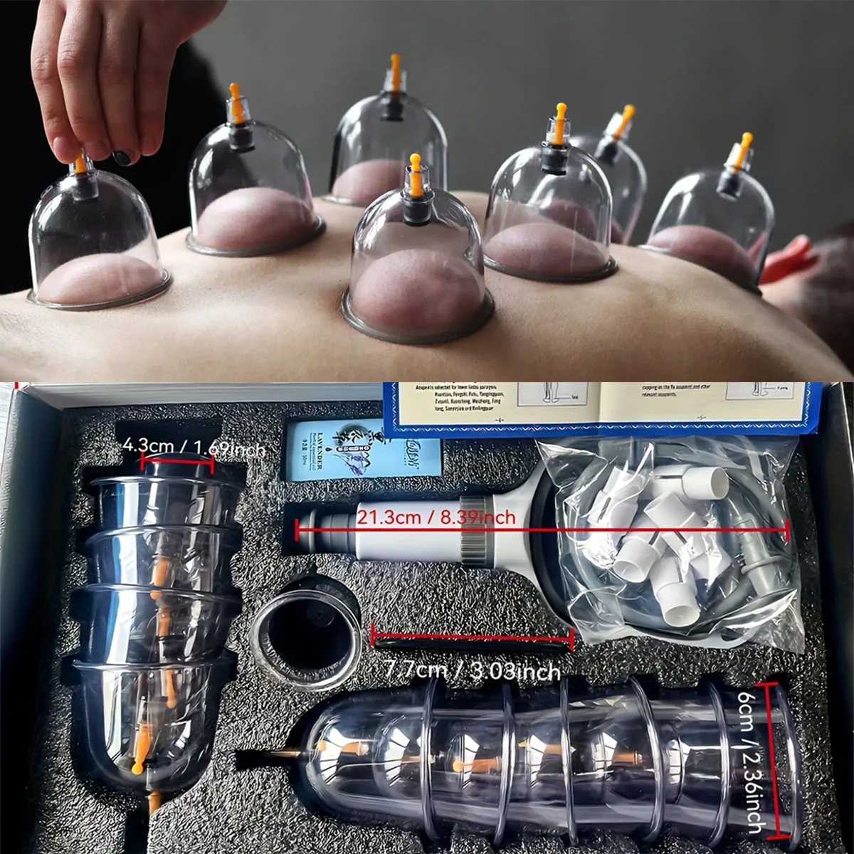 

12 can vacuum cupper, black pearl cotton lined body massage suction cup set