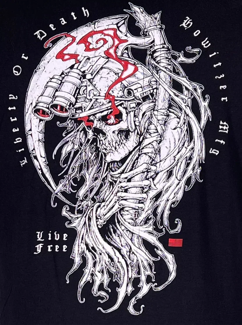 Victory or Death. Tactical Grim Reaper Tattoo Pattern Patriot T-Shirt 100% Cotton O-Neck Short Sleeve Summer Casual Mens T-shirt
