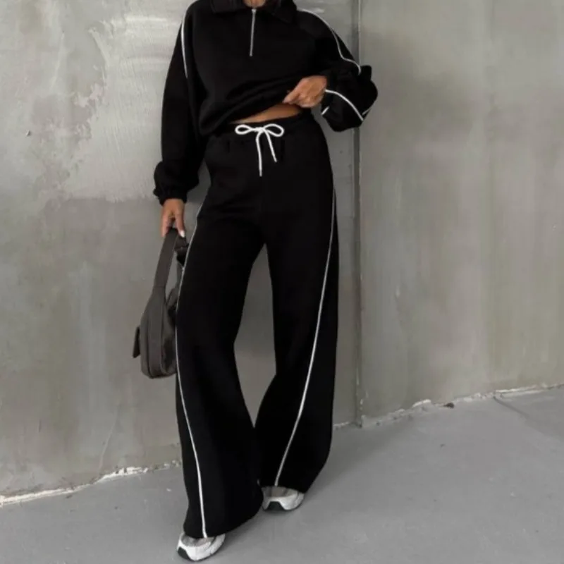 

2026 Spring and Autumn New Products Casual Women's Fashion Half-Open Placket Sweater Trousers Two-piece Set