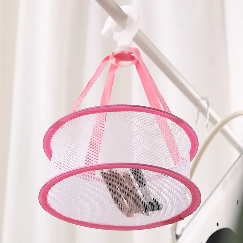 Drying net bag for home foldable mini clothes basket beauty egg storage net frame round drying socks handy gadget view 3