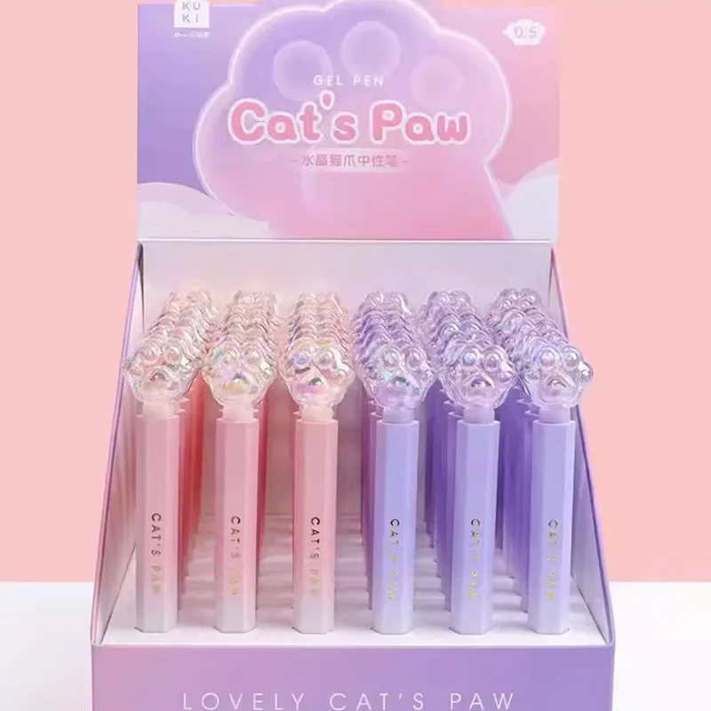 24pcs/lot Kawaii Cat paw Press Gel Pen Cute 0.5mm Black Ink Signature Pens Promotional Gift Office School Supplies