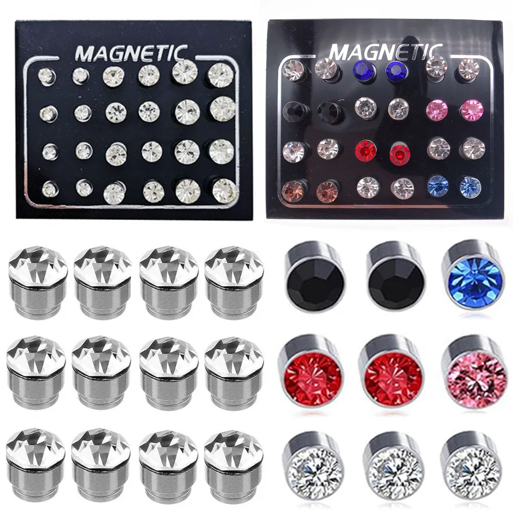 

24Pcs/Set Stainless Steel Round Crystal Magnetic Non-Piercing Clip On Stud Earrings Jewelry Making Supplies Crafts Accessories