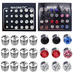 24Pcs/Set Stainless Steel Round Crystal Magnetic Non-Piercing Clip On Stud Earrings Jewelry Making Supplies Crafts Accessories
